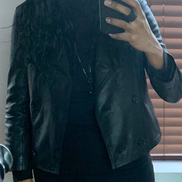 ALLSAINTS • Deebee Black Leather Double Breasted Blazer Jacket • UK 8 US 4 - Picture 10 of 13